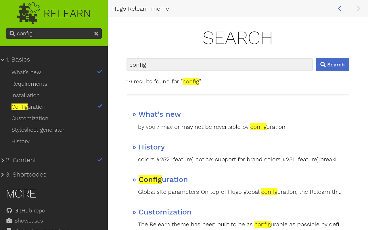 Screenshot of the dedicated search page